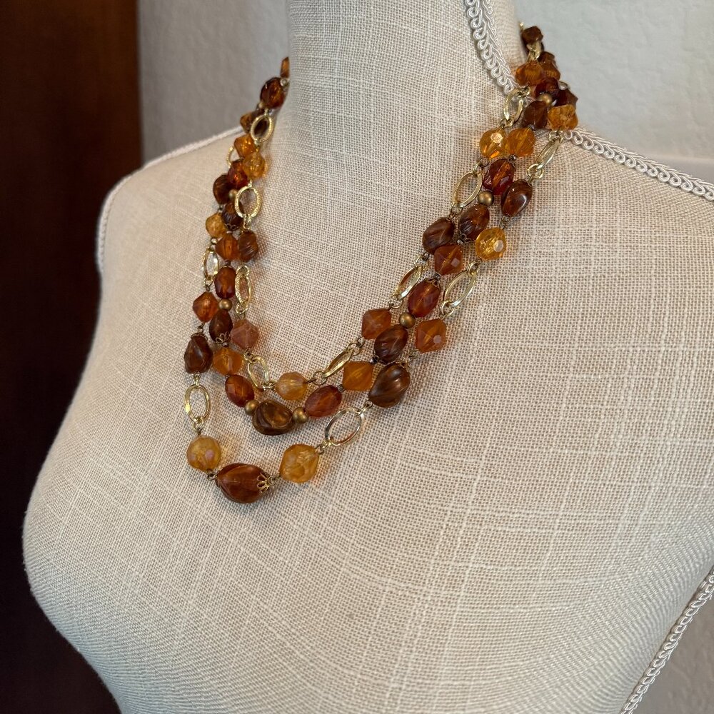 Vintage Amber Color Acrylic Bead Necklace - Picture 4 of 6